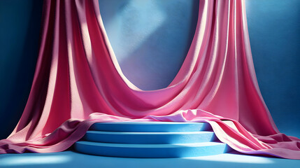 Abstract Pink Fabric Draped over Blue Pedestal