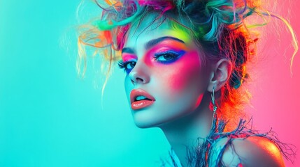 Fototapeta premium A Gen Z individual with a creative hairstyle and vibrant makeup, embodying the adventurous and experimental spirit of modern youth.