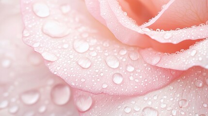 Closeup of Delicate Pink Rose Petals with Water Drops