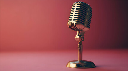 Vintage Gold Microphone on Pink Background