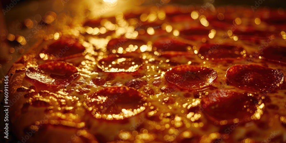 Wall mural Close-Up of a Pepperoni Pizza with Captivating Appeal