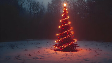 Obraz premium Christmas Tree in Snowy Forest at Night