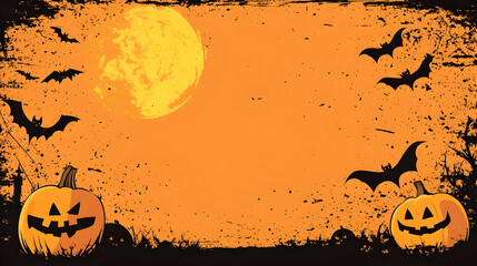 Halloween Background with Jack o Lantern Bats and Full Moon