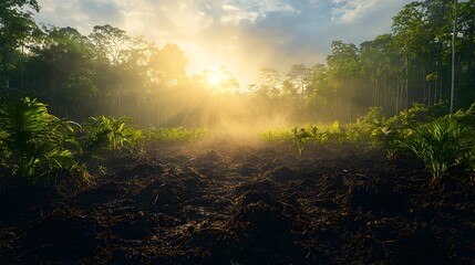 Obraz premium A Lush Verdant Forest Undergoes and Rejuvenation in the Glow of the Sun