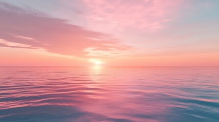 Fototapeta premium serene ocean under a sky painted with hues of pink and orange during a sunset, where the colors merge beautifully with the reflective water below