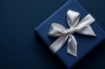 Navy Gift Box with a White Bow: Classic Elegance on a Navy Background