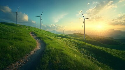 Obraz premium Renewable Wind Energy in Picturesque Countryside Landscape