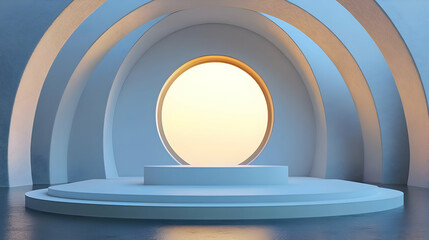 Naklejka premium Minimalist White Abstract Circular Architecture with Platform and Window