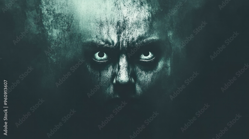Aufkleber a creepy face with a dark background. the face is looking at the camera with a menacing expression