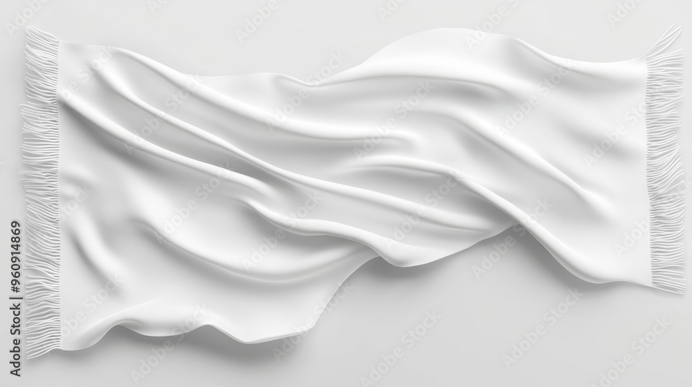 Poster white fabric with fringe draped flowing texture smooth elegant minimalist