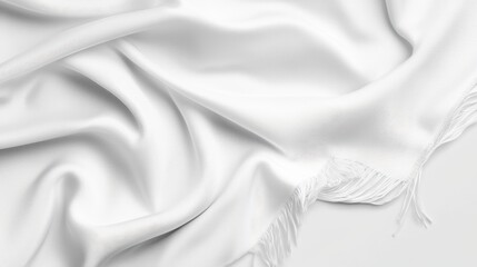 Fototapeta premium White Fabric with Fringes Abstract Texture Background