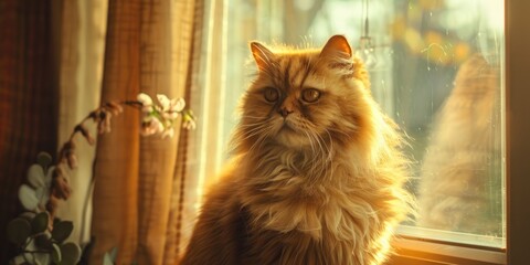 Long-Haired Feline Breed with Round Face and Short Snout