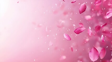 Pink Flower Petals Falling on Pink Background  Floral Texture  Romantic Design