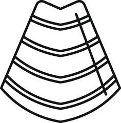 Black and white line art illustrating a traditional mexican poncho with stripes and geometric pattern for fashion design