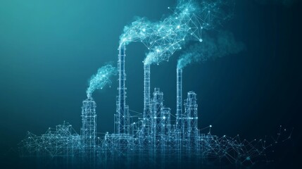Fototapeta premium Ecological problem low poly art illustration. 3d polygonal factory pipes producing gases. Industrial air pollution concept with connected dots and lines. Environment problem vector wireframe mesh