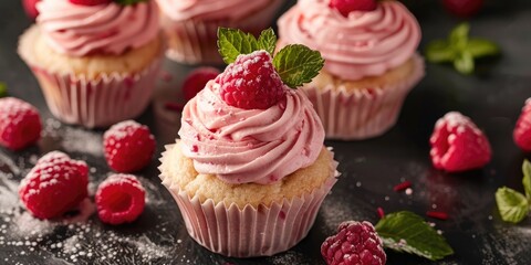 Raspberry Cupcakes Topped with Smooth Cream Cheese Frosting