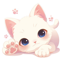 White kitty cat vector cartoon