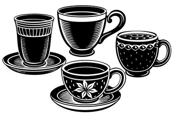 Obraz premium Set of Black and White Cups on Transparent Background - Perfect for Kitchen and Drinkware Designs