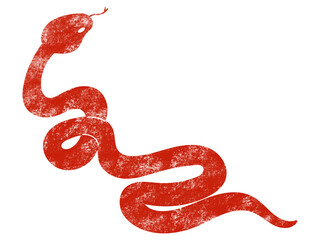 版画風な巳年のヘビの年賀状素材イラスト