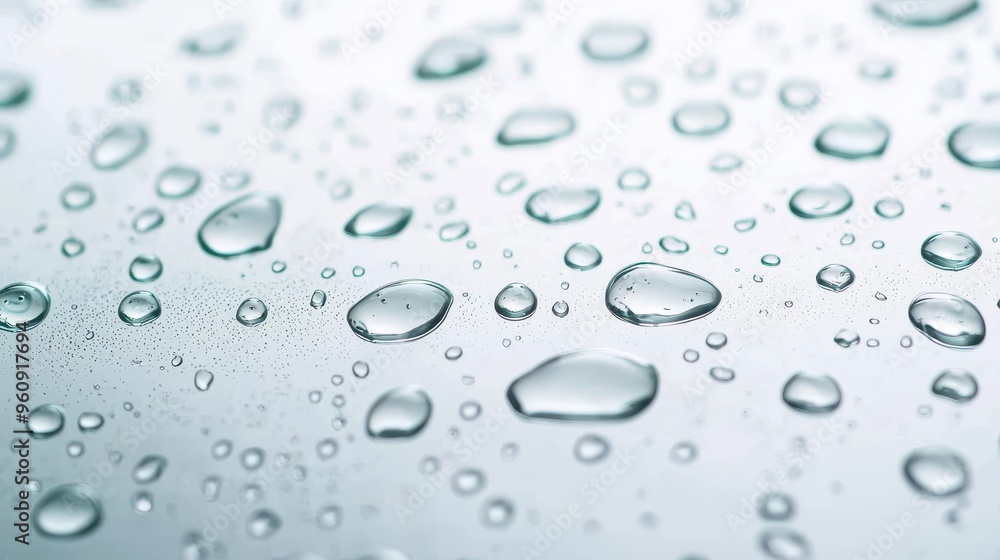Poster water droplets on smooth surface macro close up
