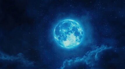 Full Moon Night Sky with Stars and Clouds