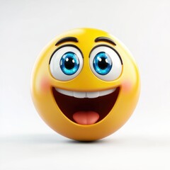 Fototapeta premium A cheerful yellow smiley face with bright blue eyes expressing joy and happiness in a creative, playful design against a light background, perfect for conveying positivity
