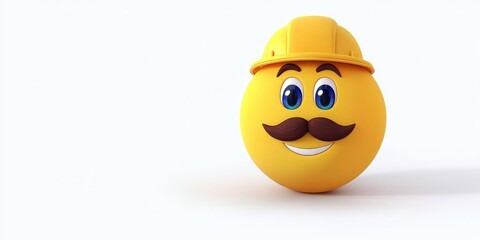 A cheerful yellow construction emoji with a hard hat and mustache brightens up the worksite, radiating positivity and fun amidst a busy day of building and creating