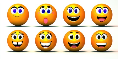 Fototapeta premium A vibrant array of cheerful emoji faces showcasing a range of happy expressions, perfect for conveying emotions and enhancing digital communication or designs