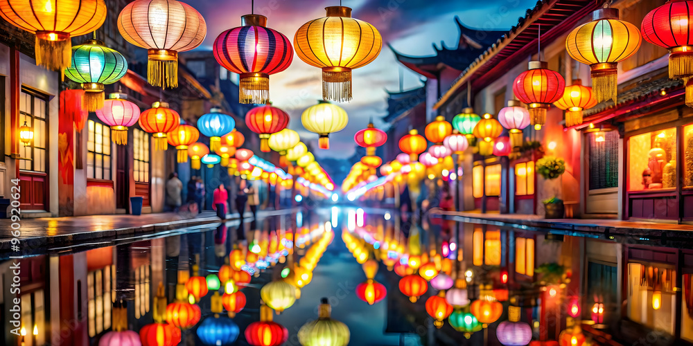 Aufkleber mystical forest clearing with lanterns for mid autumn festival celebration - enchanting scene of ill
