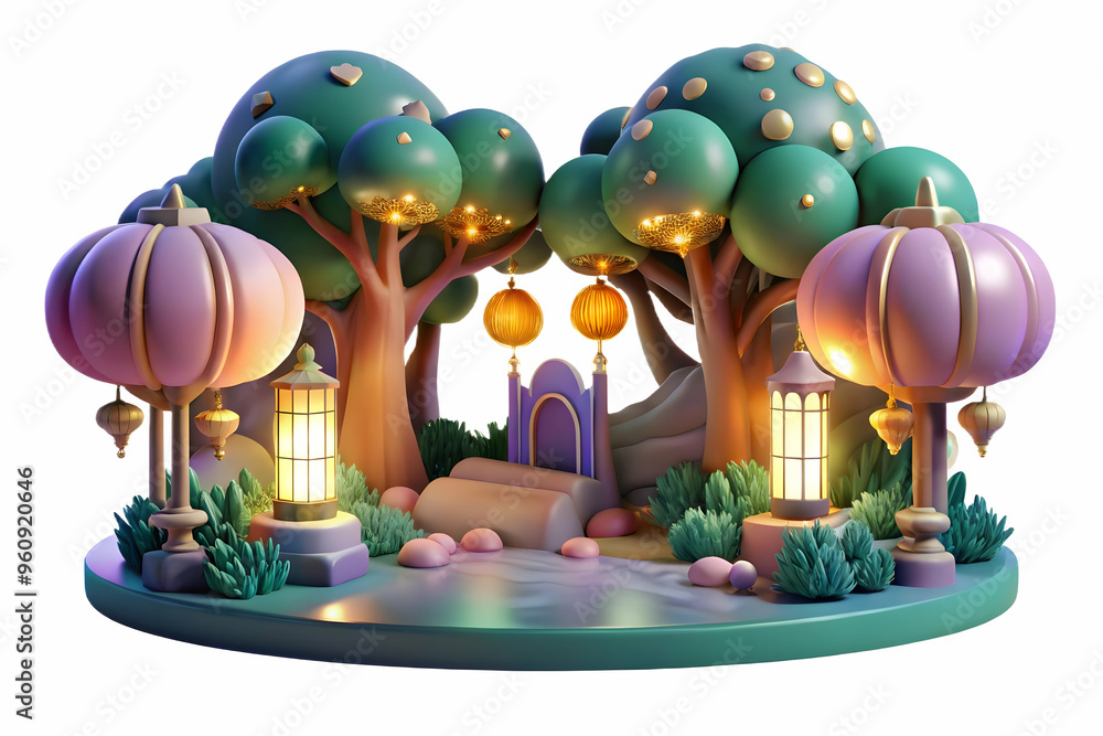 Aufkleber mystical forest clearing aglow with lanterns: mid autumn festival scene capturing soft light filteri