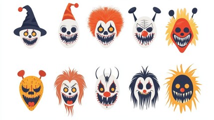 Naklejka premium Scary Halloween Masks Collection Spooky Characters