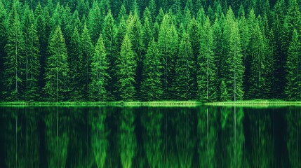 Obraz premium Evergreen Forest Reflection in Still Lake Water