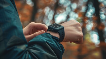 Fototapeta premium Man Checking His Smartwatch Outdoors
