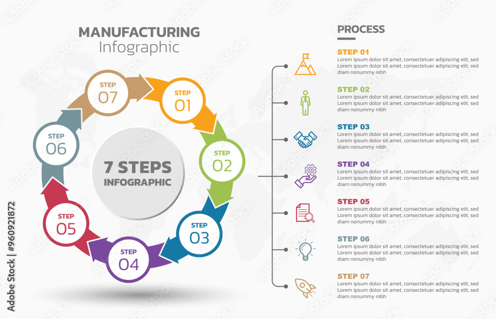 Wall mural visual data presentation. cycle diagram with 7 options. pie chart circle infographic template with 7