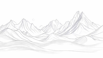 One continuous line drawing of mountain range landscape. web banner with mounts in simple. generative ai. Mountain Range. Illustration