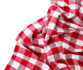 Fototapeta premium Crumpled checkered tablecloth isolated on white, top view
