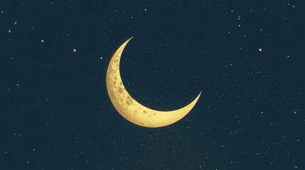 Fototapeta premium Golden Crescent Moon and Stars in Night Sky