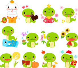 巳年の12か月のイベントイラスト