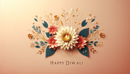 abstract flower origami soft background with traditional diwali candle in middle