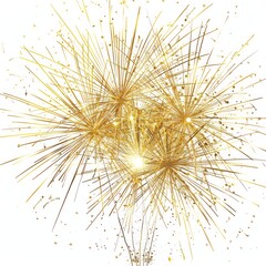 Golden Fireworks Explosion on White Background Celebrating Festive Events and Special Occasions