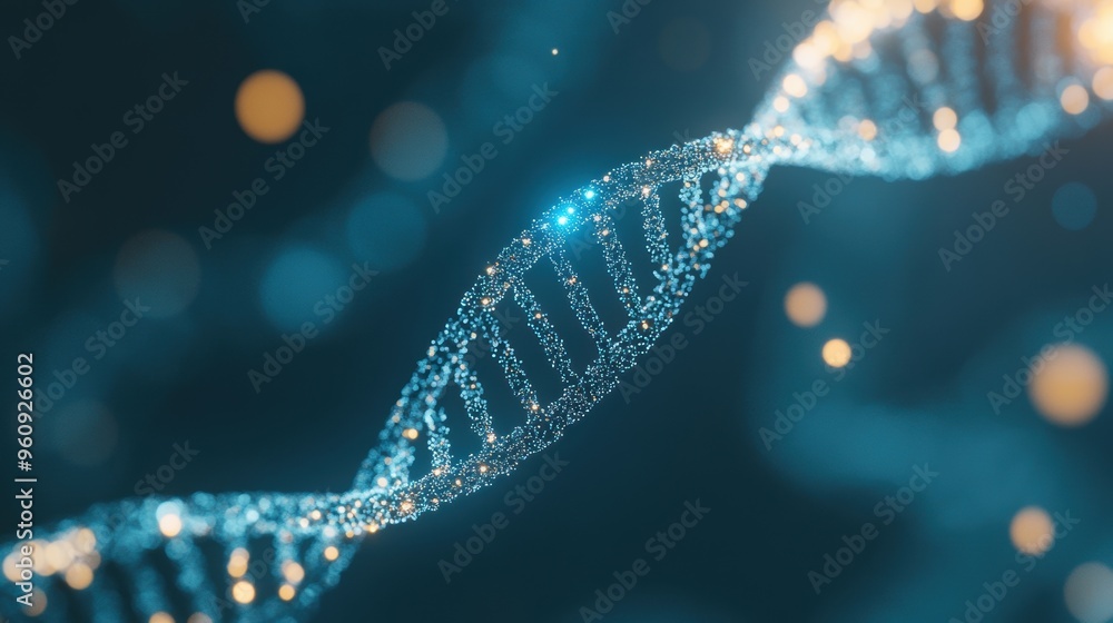 Poster a luminous dna helix illustrates biotechnology concepts in a dynamic and colorful environment, showc