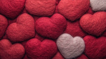 Obraz premium Soft, textured felt hearts in varying shades of red create a warm and romantic ambiance, perfect for festive occasions