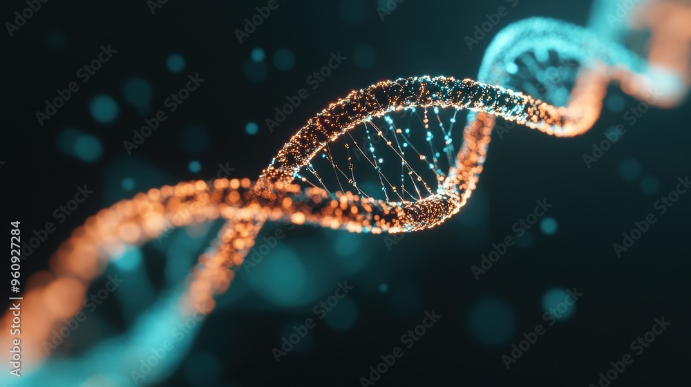Poster a vivid representation of a swirling dna helix highlighted by luminous colors and textures suggests 