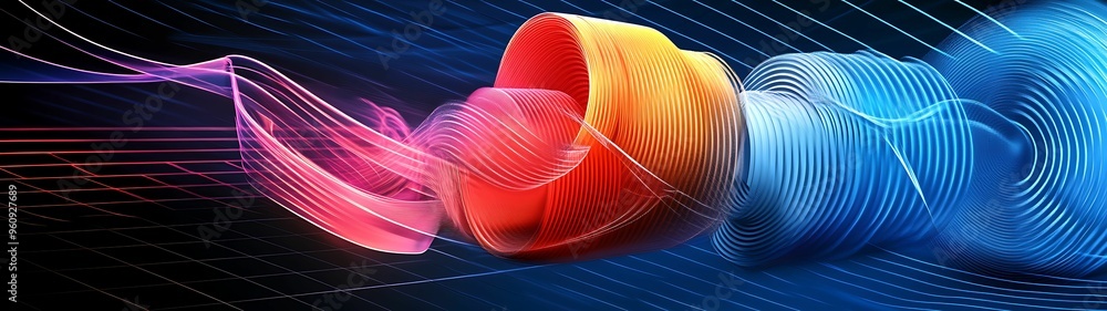 Poster futuristic virtual 3d fashion modeling in color pencil style with vibrant colors and abstract backgr