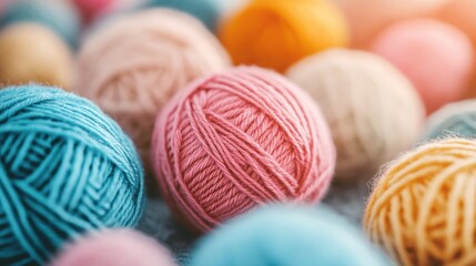 A vibrant collection of colorful yarn balls prepared for knitting sits ready in a cozy crafting area, inviting creativity and inspiration