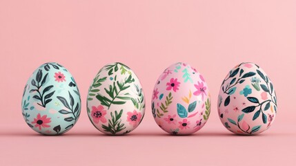 Fototapeta premium Springtime brings beautifully decorated Easter eggs adorned with vibrant floral patterns, ready for festive celebrations and gatherings
