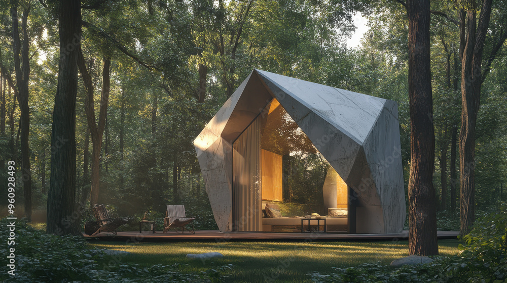 Fototapete Architectural camping cube with a mix of lines and polygons, creating a dynamic visual effect
