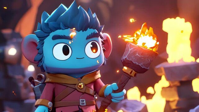 cartoon character with torch Video 4K