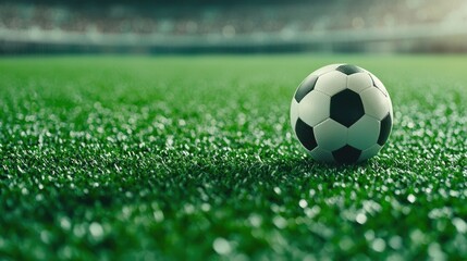 Fototapeta premium Soccer Ball on Green Grass Field