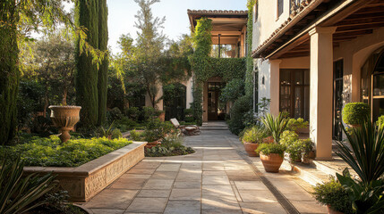 Chic magazine design featuring high-end home interiors and peaceful gardens, text